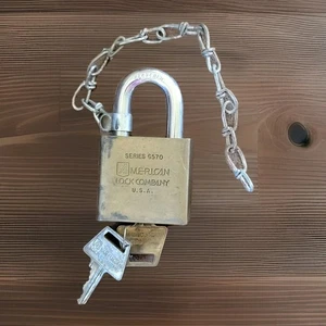 Vintage Military American Lock Co. Brass Padlock W/Chain & Keys Collectible - Picture 1 of 3