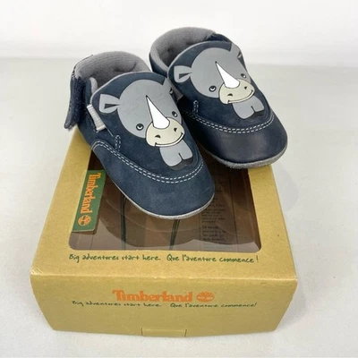 Timberland Azul Marino Rinoceronte Infantil Cuna Zapatos Talla 2 Suela Suave Cuero Foto 1 de 4