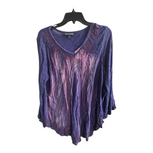 Top túnica Greater Good L/XL púrpura rosa costuras artístico gitano tie dye bordado - Imagen 1 de 7
