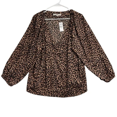 Nuevo con etiquetas Blusa Pullover Ann Taylor Loft Mujer XL Estampado Animal Sedoso Cuello en V Foto 1 de 4