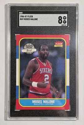 1986 Fleer Moses Malone - SGC 8 NM-MT - #69 Sixers HOF - Image 1 of 2