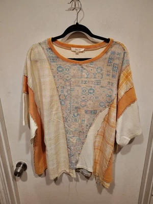 Oli & Hali NWT Summer To Fall Patchwork Shabby Chic Slouchy Shirt L Boho Hippie  - Image 1 of 4
