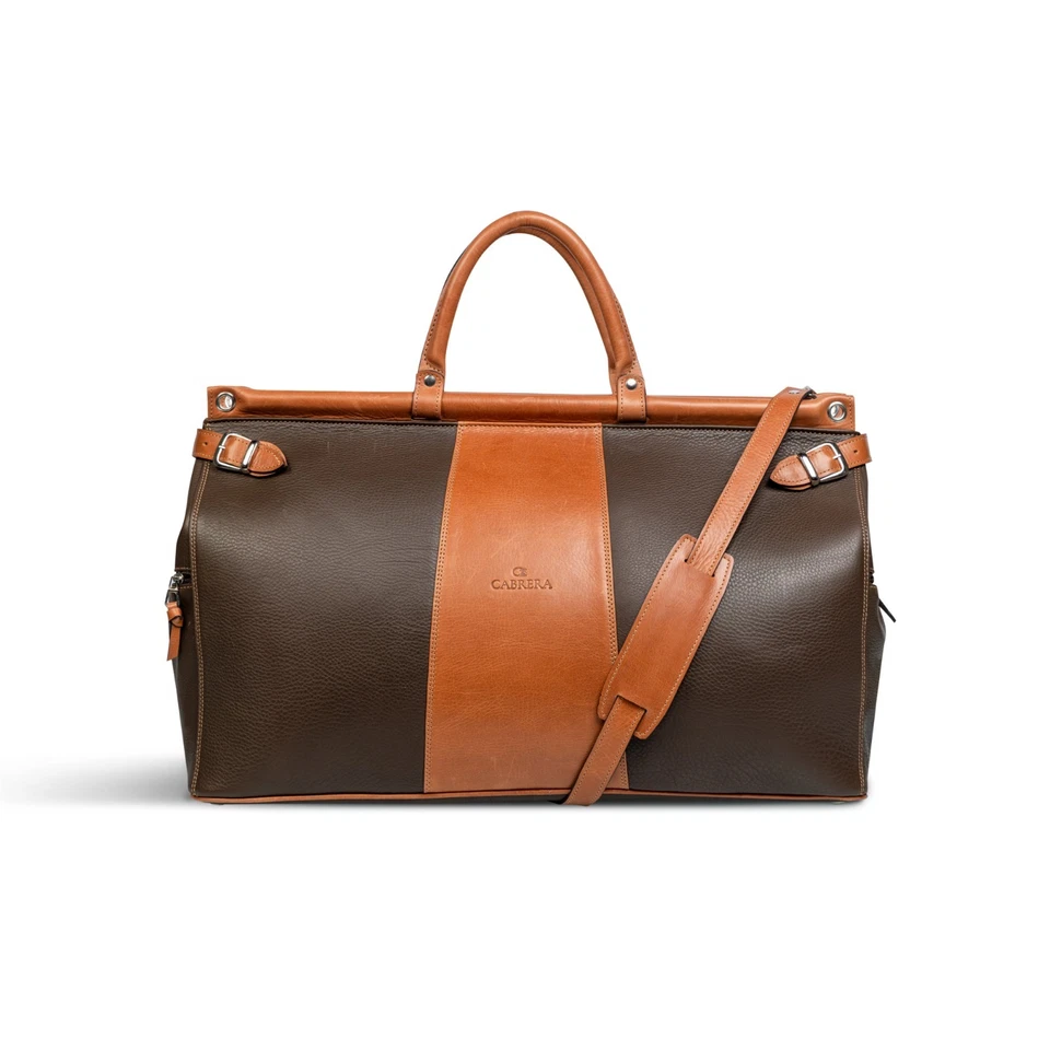 Cabrera 设计师皮革行李袋蓝色棕色周末旅行随身携带 — 第 1/4 张图片