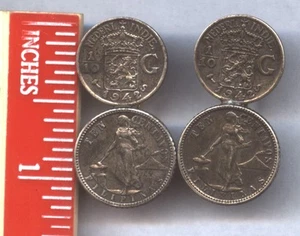 1944 Silver Earrings Phillipines 10 Centavos & Netherlands East Indies * WOW !! - Foto 1 di 3