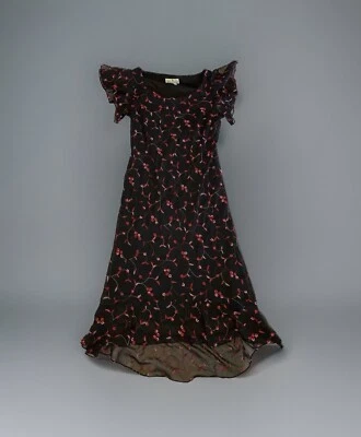 Vestido Sheri Martin New York Forrado Negro Gasa Bordado Flores Talla 14 Foto 1 de 4