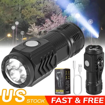 MTTZONE Super Bright LED Tactical Mini Flashlight USB Rechargeable Lamp 5 Modes Magnetic