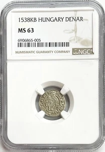 1538 KB SILVER HUNGARY MADONNA & CHILD DENAR JOHN ZAPOLYA COIN NGC MS 63 - Picture 1 of 2