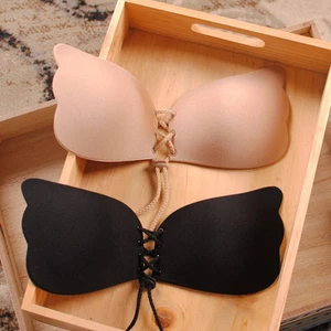 Black beige Breast Lift Push Up Sticky Strapless Backless Silicone Invisible Bra - Picture 1 of 12