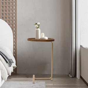 C-shaped Curved Desktop Coffee Table Bed Side Table W/Walnut Tabletop Waterproof - Picture 1 of 10