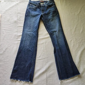 James Jeans Womens 28 Dark Blue Raw Hem Bootcut Stretch Dry Aged Denim 28x31 - Picture 1 of 15