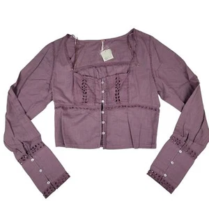 NWT Free People Joi Eyelet Cropped Bohemian Roan Rouge Joi Blouse- Size Med - Picture 1 of 11