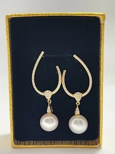 Authentic Freshwater Pearl Geometric Earrings AAA Certified - Picture 1 of 2