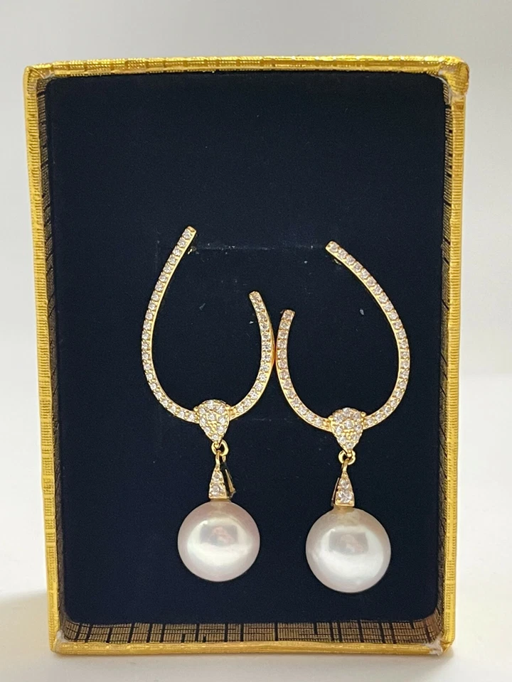 Подлинные серьги с геометрическим узором из пресноводного жемчуга сертифицированы AAA - Изображение 1 из 1
