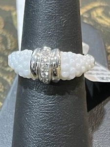 LAGOS 925 Sterling Silver White Caviar Ceramic Diamond Ring Size 7 New $750.00 - Picture 1 of 14