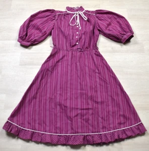 70s Midi Dress Prairie Cottagecore Homestead Puff Sleeve High Neck Size 3 VTG - Picture 1 of 5