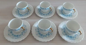 Georges Boyer Limoges Riviera Bleu Blue Demitasse Cup Saucer 6 Set - Picture 1 of 15