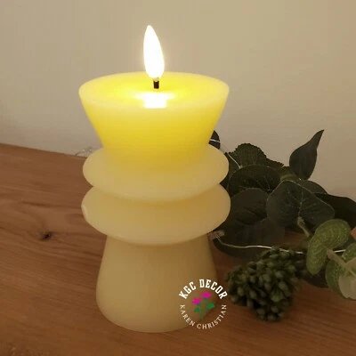 Led Cream Candle Warm White Glow Flame Real Wax Modern Geometric Lumineo + Timer - Image 1 of 4
