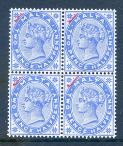 Malta 1902 21⁄2d fein n.h. Block 4 mit roter Zecke in der oberen linken Ecke (2024/07/21#05) - Bild 1 von 2