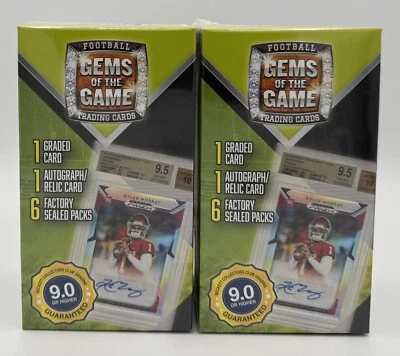 (2) 2020 FOOTBALL GEMS OF THE GAME NFL 1 GRADED CARD, 1 AUTO OR RELIC & 6 PACKS - Image 1 of 4