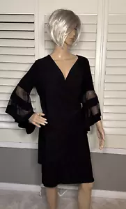 R M RICHARDS schwarzes Kleid 8P gerafft Taille Schmuck elegant sexy V-Ausschnitt 3/4 Arm - Bild 1 von 12