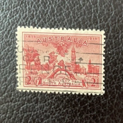 1936 KGVI Australia 2d two pence Red South Australia Centenary stamp - used - Image 1 of 2