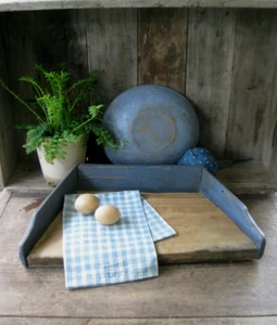 Antique Wood Herb Chopping Board Gallery Sides Blue Milk Paint - Picture 1 of 13