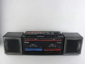 Philips Super Tandem Doble Cassette Deck Boombox Años 80 Funciona pero Necesita Reparación - Imagen 1 de 14