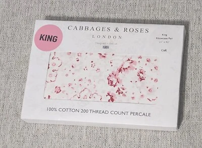 Cabbages & Roses London Luxury Two 21"x42" King Size Pillowcase 100% Cotton New - Image 1 of 3
