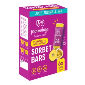 Pops Malaya Freeze-at-home Sorbet Bars - Pineapple & Passionfruit 6x45ml - Picture 1 of 1
