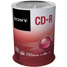 Sony CD-R 80 Minutes 700MB 1-48X Speed Recordable Blank Discs - 100 Pack Spindle