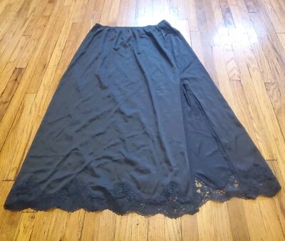 Винтажный средний M сделано в США черный высокий разрез кружева отделки нейлона 30» длинный чистый скольжения - Изображение 1 из 4