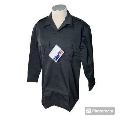 Camisa Azul M Manga Larga Mezcla Algodón Para Hombre Negra Doble Bolsillos Policía Foto 1 de 4