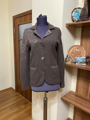 CÁRDIGAN BLAZER ALLUDE ANDREA KARG MARRÓN CACHEMIR TEJIDO LENTEJUELAS-TALLA M Foto 1 de 4