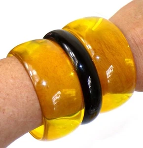 Sobral Sortidos Unico 3 Stacked Yellow & Black Artist Made Bangles Bracelets - Picture 1 of 4