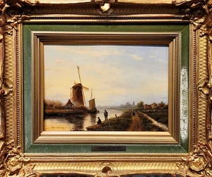 Marinus Cornelis Vermeulen -19th century Dutch Landscape w/ Windmill - Picture 1 of 10
