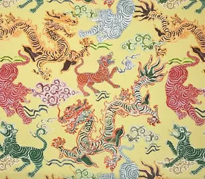 HAMILTON HIMALAYA JONQUIL YELLOW ASIAN TIGERS DRAGONS FABRIC BY THE YARD 54"W - Picture 1 of 8