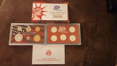 Juego de prueba 90 % plata 2000-Estados Unidos con caja de 5 cuartos de plata State y certificado de autenticidad Foto 1 de 4