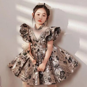 Abito corto plissettato retrò vestito ragazza fiori festa regina principessa ballo moda - Foto 1 di 12