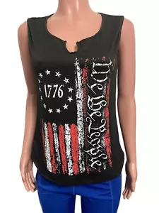 Patriotic Black Casual Striped Star & Letter Printed Vest Tank Top New M Rally - Picture 1 of 8
