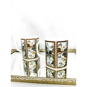 Vtg Set of Two Japanese Art Mugs, Seizan Fine China, Hexagon-Style Mugs, japan - Picture 1 of 7