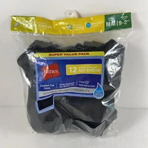 Hanes 12 Pair Pack Boys’ Cushioned No Show Socks Black Size M Shoe Size 9-2 1/2 - Picture 1 of 8