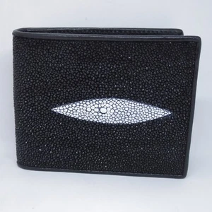 New Black Real Stingray Leather skin Mens Bi-fold Credit Card Wallet. - Picture 1 of 12