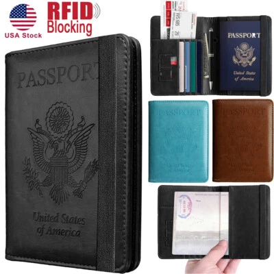 AICASE RFID Blocking Slim Leather Travel Passport Holder Credit Card Wallet Case Cover