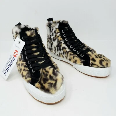 Superga X Jocelyn Womens 6 Leopard Fur & Leather High Top Shoes Sneakers New - Image 1 of 4