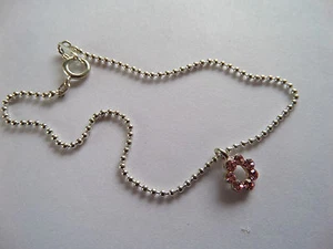 SILVER BALL CHAIN ANKLET ANKLE CHAIN WITH PINK FLOWER DIAMANTE CHARM new pouch - Picture 1 of 2
