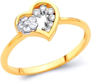 1/4 Ct Heart Flower Real Solid 14K Yellow White Gold Engagement Promise Ring - Picture 1 of 1