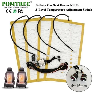 4Pads Car Heated Seat Heater Kit w/ 3Level Round Switch Universal Wiring Harness Foto 1 de 4