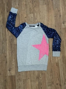 Flowers By Zoe Girls Sequin Baseball Tee Sweatshirt Crewneck Studded Star Sz 10 - Picture 1 of 4
