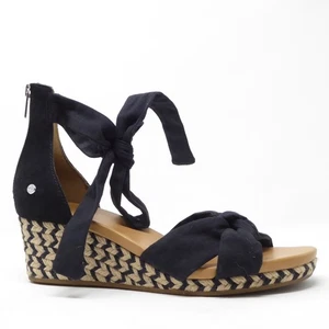 UGG Yarrow Negro Gamuza Alpargata Cuña Tobillo Correa Corbata Sandalias Zapatos Talla 10 - Imagen 1 de 8