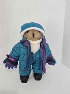 Vintage 1993 Tender Heart Treasures Ltd Teddy Bear In Winter Ski Snowsuit Outfit - Picture 1 of 10